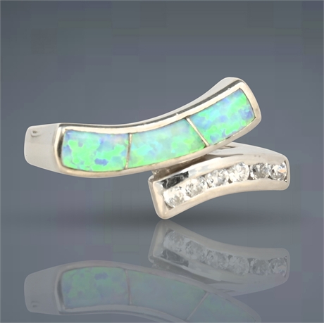 Sterling Silver Opal CZ Ring