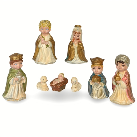 Josef Originals Style Vintage Chalkware Nativity Set - 8-Piece Hand-Painted