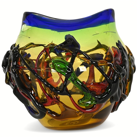 Blown Art Glass Vase, Drizzle Multicolor