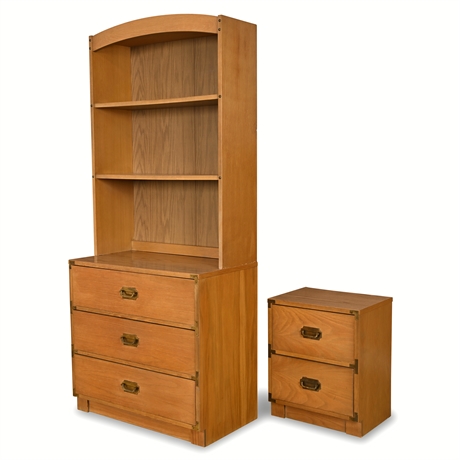 Bassett Furniture Post Oak Campaign-Style Chest & Hutch with Matching Nightstand