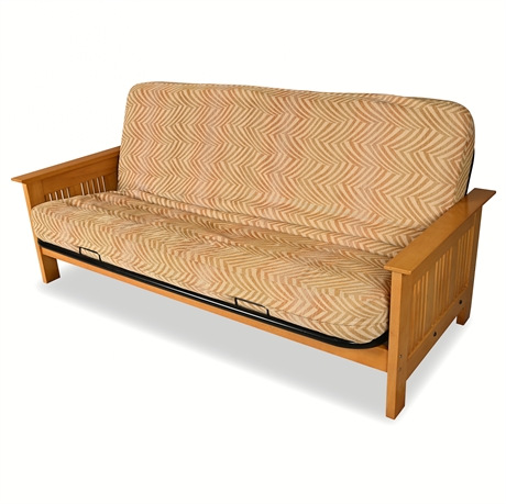 Simmons Wood Futon w/ Coil Mattress – Steel Frame, 6" Thick, Full Size