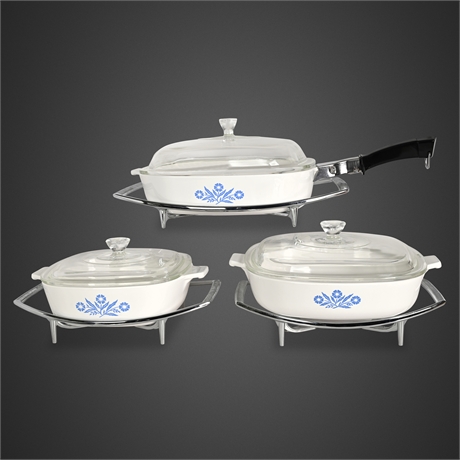 CorningWare Blue Cornflower Trio with Cradles - Timeless Oven-to-Table Set