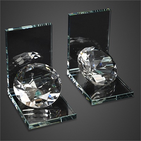 Elegant Faceted Crystal Diamond Bookends — Crystal Base Pair