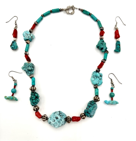 Turquoise Necklace & Two Sets of Earrings