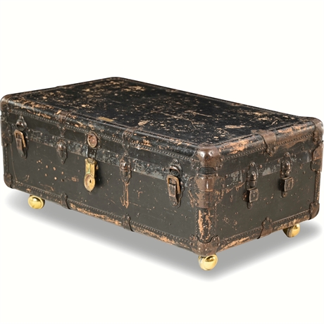 Antique T.L. Horn Steamer Trunk Turned Cocktail Table