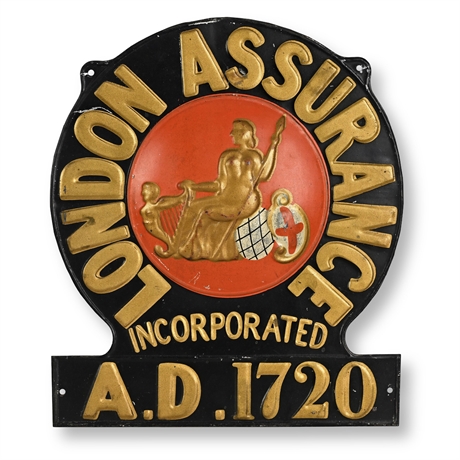 London Assurance "Incorporated A.D. 1720" Embossed Steel Fire Mark Plaque