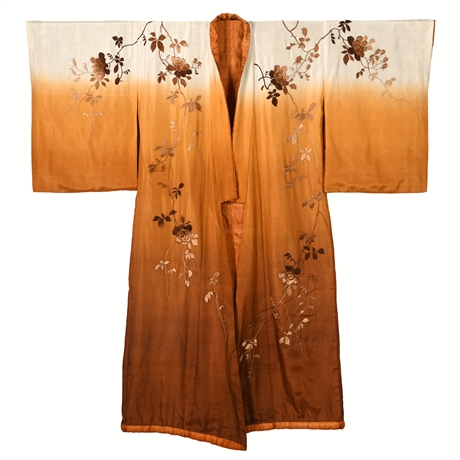 Vintage Japanese Silk Kimono with Ombre Dye and Floral Embroidery