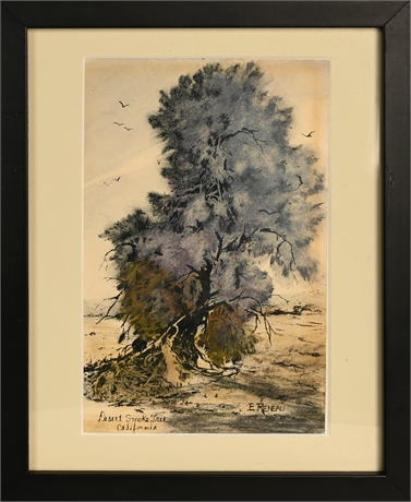 Edith Reneau Hand Colored Etching 'Desert Smoke Tree'