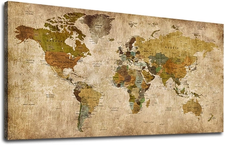 Vintage Style World Map Canvas