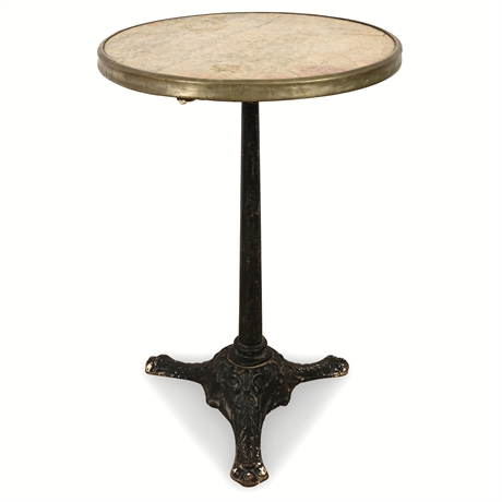 Antique French Bistro Table — Marble Top & Cast Iron Base, c. 1900