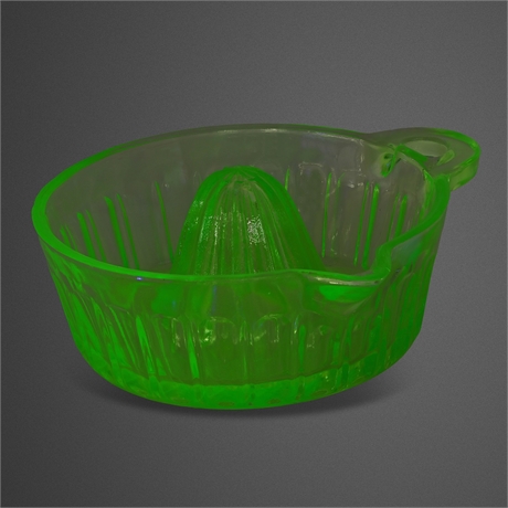Uranium Glass Reamer & Pitcher Juicer, Green Depression Glass