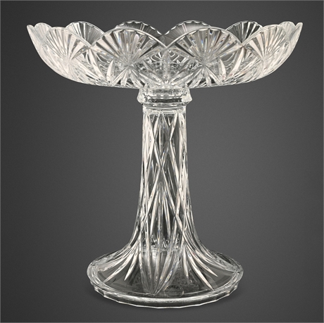 Towle Czech Cut Lead Crystal Footed Compote with Scalloped Fan-Cut Rim