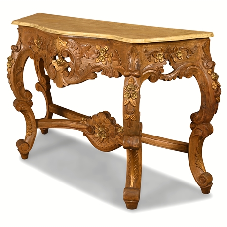 Hand-Carved Italian Baroque Console Table — Gilt Accents, 19th C Style