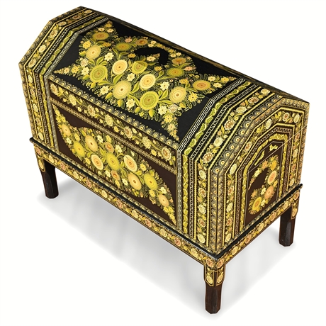 Olinalá Hand-Painted Lacquerware Trunk on Stand – Wood