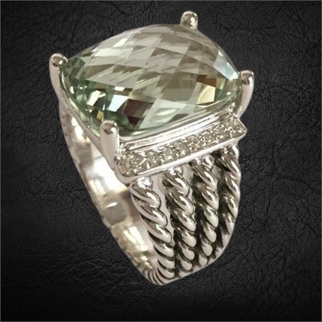 David Yurman Sterling, Prasiolite & Diamond Wheaton Ring