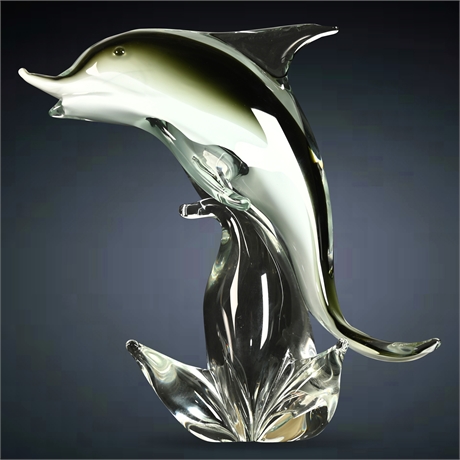 Pair Murano Blown Glass Dolphin Sculptures