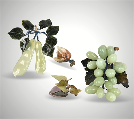 Mid-Century Carved Stone Fruits — Jadeite, Amethyst & Carnelian