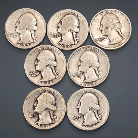 1934 - 1940 (7) Washington Silver Quarters