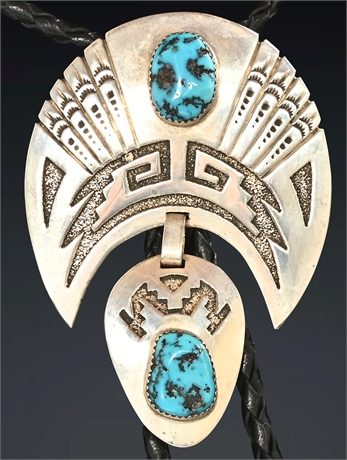 Sterling & Turquoise Bolo by Navajo Artist Tom Charley