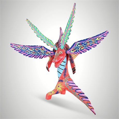 Vicente Hernández Vázquez Oaxaca Alebrije — Hand-Carved, Winged Creature, 12"