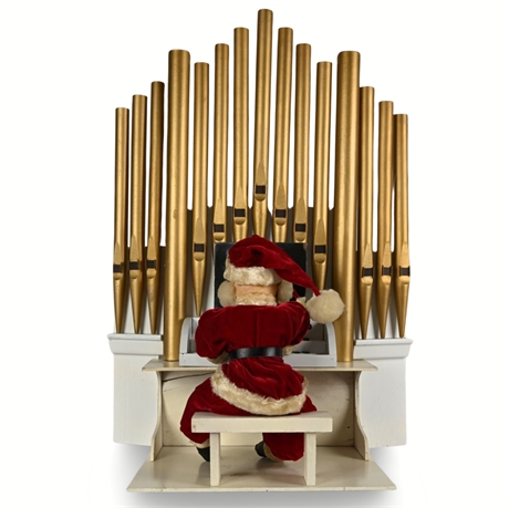 Antique Folk Art Santa Playing Organ Automaton