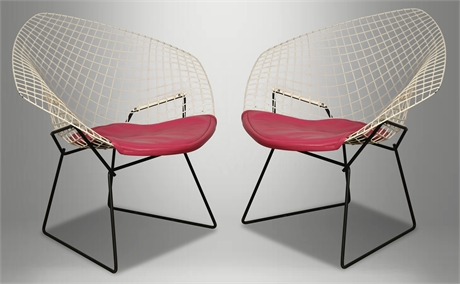 Vintage Knoll Bertoia Diamond Chairs with Original Pink Seat Pads