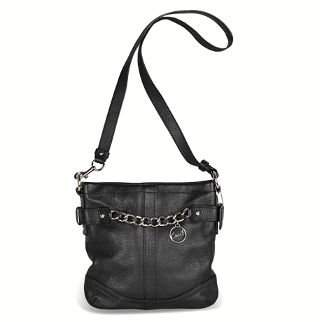 Coach Chain Duffle Crossbody Bag Black Pebbled Leather