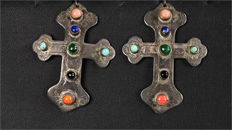 Pair of Sterling and Stone Cross Earrings