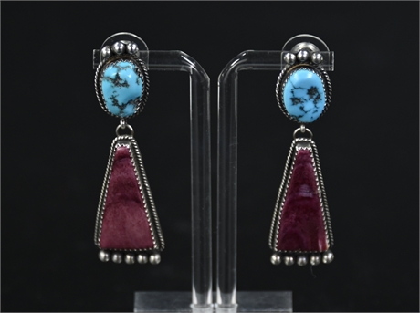 Navajo Sterling Silver Turquoise & Sugilite Earrings