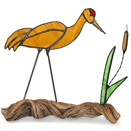 Sandhill Crane Stained Glass and Driftwood Art