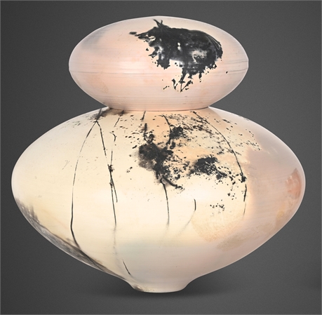 Pit-Fired Hand-Thrown Signed Studio Ceramic Sculpture — 2-Piece​​​​​​​