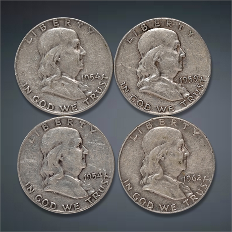 1954 - 1962 (4) Franklin Silver Half Dollars