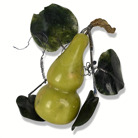 Mid-Century Carved Jadeite Gourd with Hardstone Leaves — 5", 10.7 oz