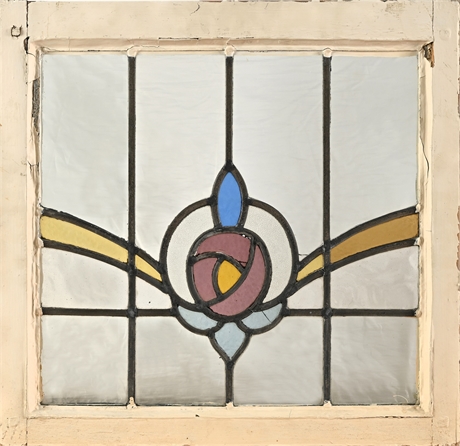 Antique Stained Glass Window Panel Floral Motif 21”