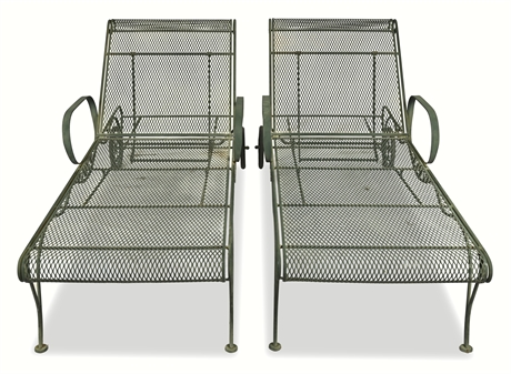 Pair Wrought Iron 'Tuscan' Garden Chaise Lounge Chairs by Russell Woodard