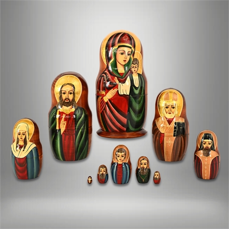 Russian Orthodox Icon Matryoshka Nesting Dolls 10-Pc — Signed