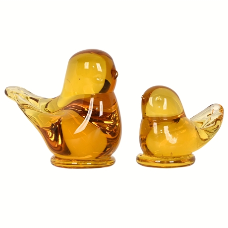 Pair Art Glass 'Golden Canaries'