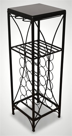Black Iron & Steel Wine Rack with Quartz Top – Holds 18 Bottles