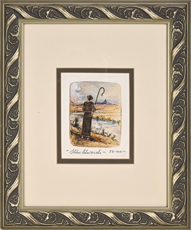 Estéban (Steve) Edwards Hand-Colored Etching 33/100 – Franciscan Shepherd