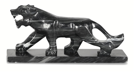 Vintage Black Marble Panther Carved Sculpture