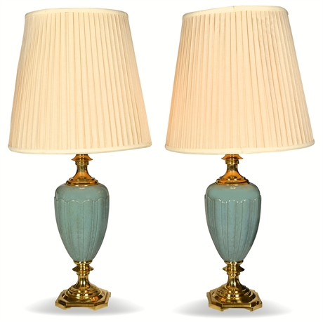 33" Ceramic & Brass Table Lamps