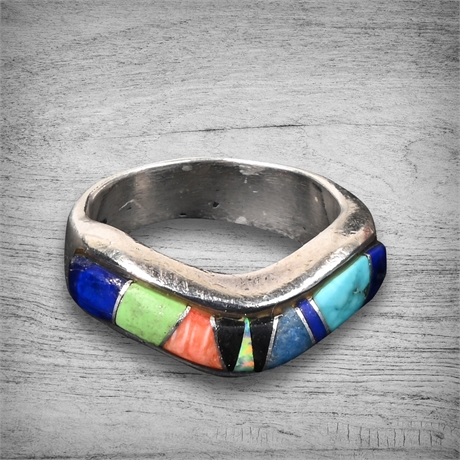 Sterling Inlay Ring, Size 7.5