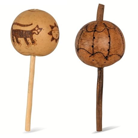 Hopi Rattle Pair - Cottonwood & Gourd Construction