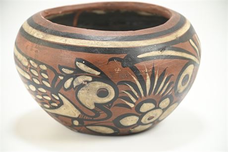 Vintage Hand Painted Mexican Redware Pot