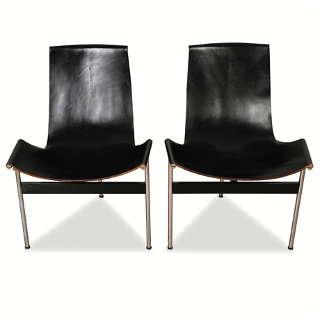 Pair of Katavolos, Kelley & Littell for Laverne T-Chairs, Black Leather, 1952