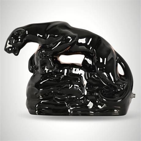 Mid-Century Black Panther TV Lamp — Gloss Ceramic, Tested & Working
