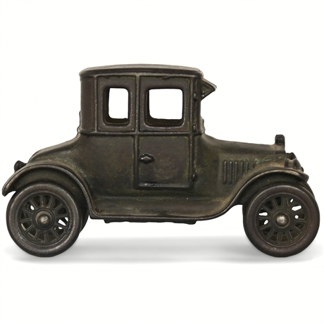 Early 1900s Cast Iron Toy Coupe Car — Mold No. 6, Working Wheels