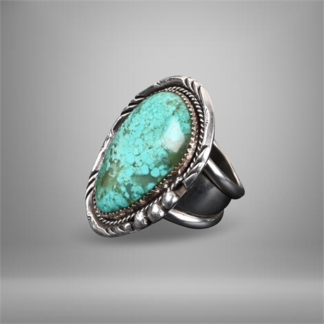 Old Navajo Sterling & Turquoise Ring Size 10
