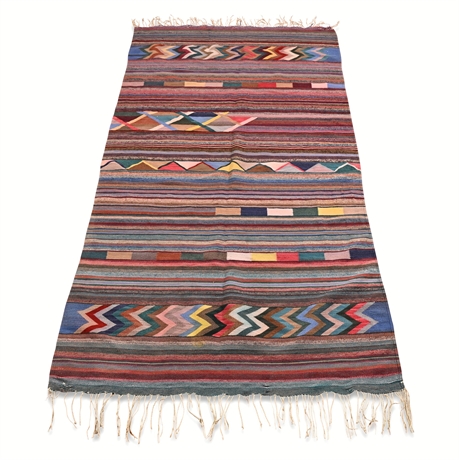 Zapotec Wool Rug, Mexico – 4’4” x 8’8”, Geometric Kilim Weave