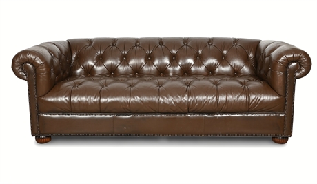 Ethan Allen Classic Chesterfield Style Leather Sofa